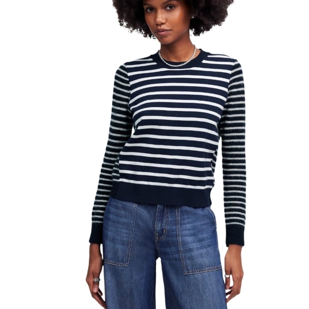 Madewell Mixed-Yarn Striped Sweater Women's Size Small  Navy Blue NWT - Picture 2 of 10